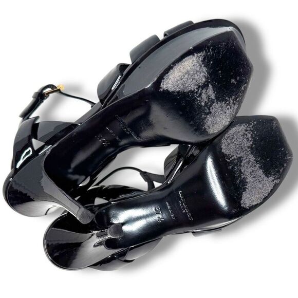 Saint Laurent Tribute Black Patent Leather Platform High Heel Sandals Size 37.5 - Picture 8 of 13